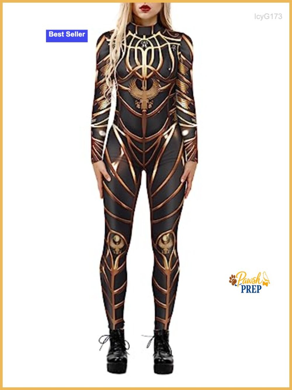 Women's Robot Print Cyberpunk Bodysuit Jumpsuit Long Sleeve High Neck Zipper